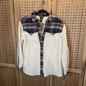 Womens Plaid Sherpa‎ Fleece Lined Western Style Snap Front Shirt Jacket 1010